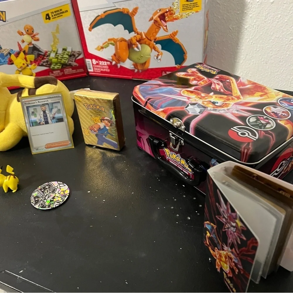 Mega Lego Charmander Pokemon Trading Card Set Pikachu Plush Etc., NWOT & EUC